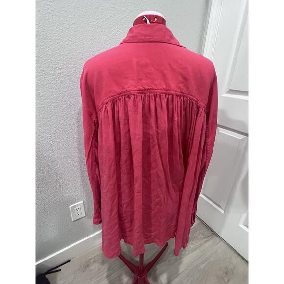 Free People Womens Size L Button Up Tunic Top Pink Long Sleeve Shirt Dress - Picture 9 of 9